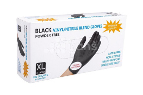 Перчатки смотровые, Нитро-Винил, неопудренные, черные, размер XL, Wally Plastic