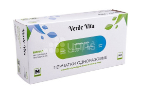 Перчатки виниловые, прозрачные, размер M VerdeVita 