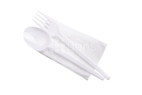 Набор "ЭКОНОМ" 3/1,  белый (вилка, ложка, столовые, салфетка белая)