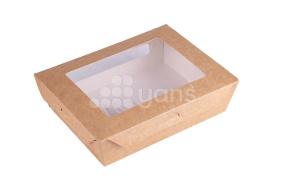 Ланч бокс с крышкой 1000 мл, , 2 окна, DUOBOX1000, 170/190*130/150*50, крафт